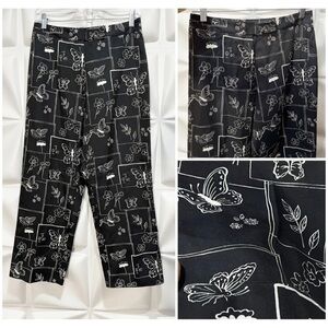 Harold's Womens Sz 6 Black SILK Cotton Butterfly Floral Cropped s Pants RARE